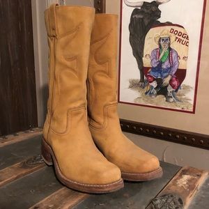 Frye vintage campus boot banana suede stitched 7.5 cowboy western